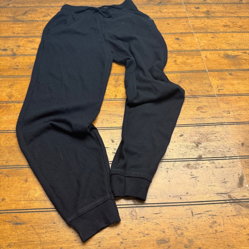 Gilly hicks Joggers Lounge Pants Black Thermal Waffle Knit Drawstring Women XXS